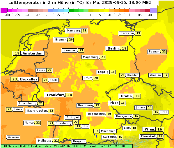 Temperatur, 16. 6. 2025
