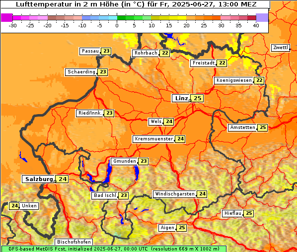 Temperatur, 27. 6. 2025