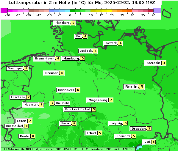 Temperatur, 22. 12. 2025