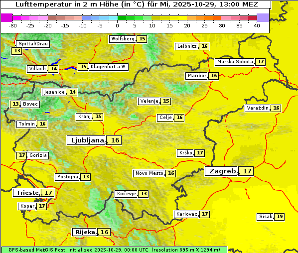 Temperatur, 29. 10. 2025
