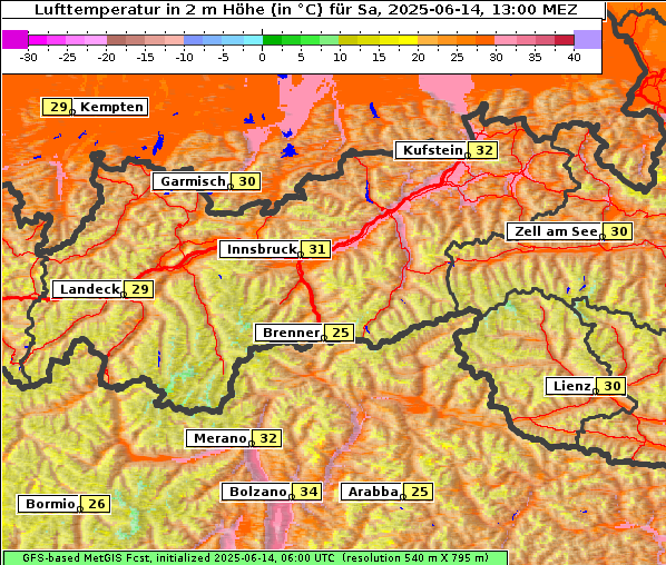 Temperatur, 14. 6. 2025