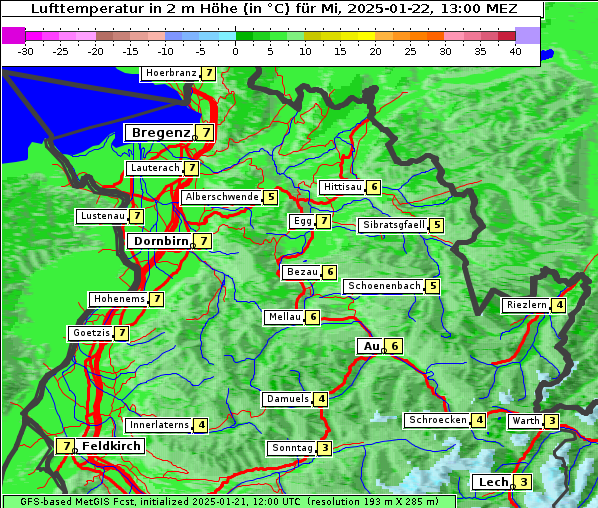 Temperatur, 22. 1. 2025