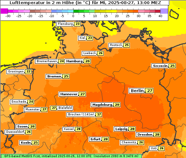 Temperatur, 27. 8. 2025