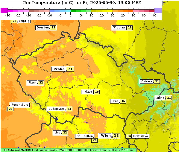 Temperatur, 30. 5. 2025
