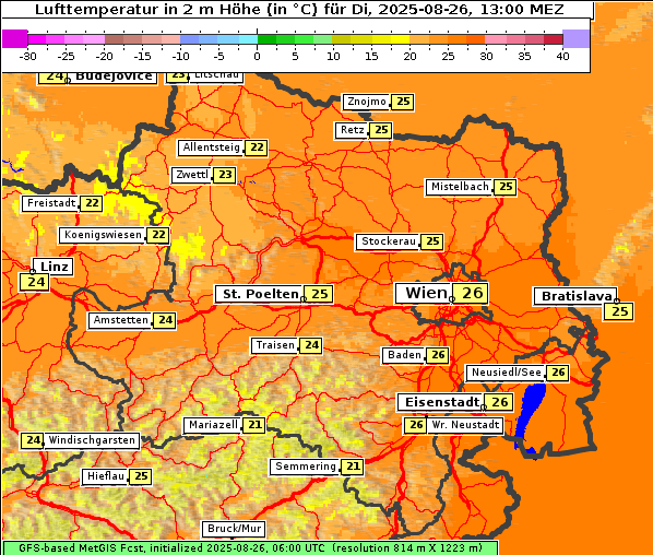 Temperatur, 26. 8. 2025