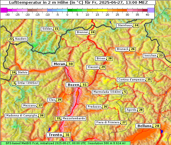 Temperatur, 27. 6. 2025