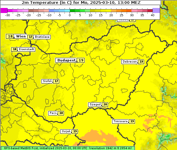 Temperatur, 10. 3. 2025