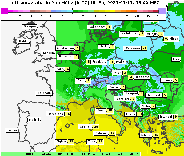 Temperatur, 11. 1. 2025