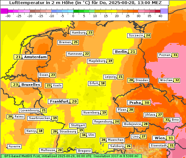 Temperatur, 28. 8. 2025