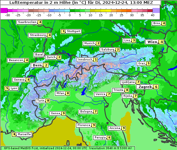 Temperatur, 24. 12. 2024