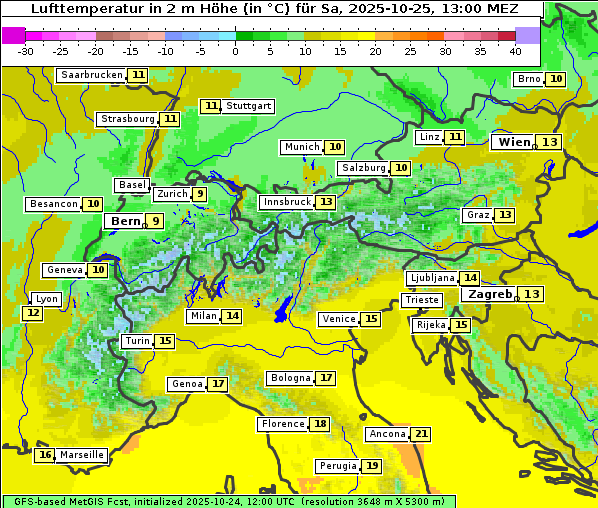 Temperatur, 25. 10. 2025