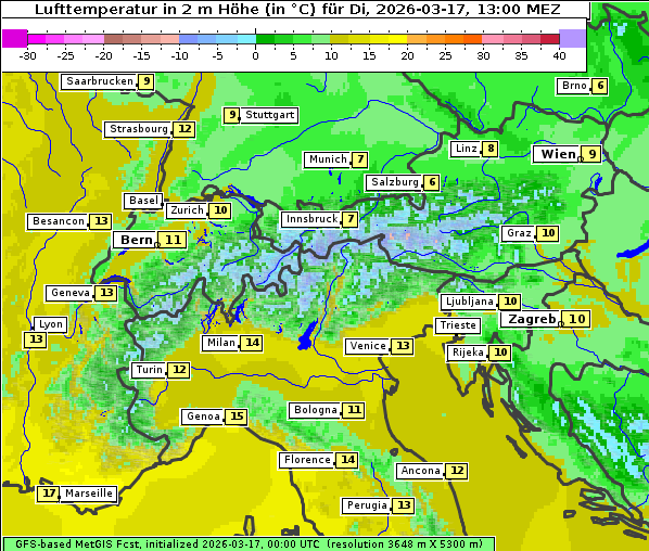 Temperatur, 17. 3. 2026