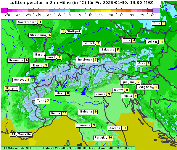 Temperatur, 30. 1. 2026