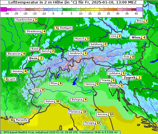 Temperatur, 10. 1. 2025