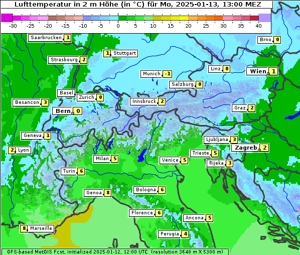 Temperatur, 13. 1. 2025