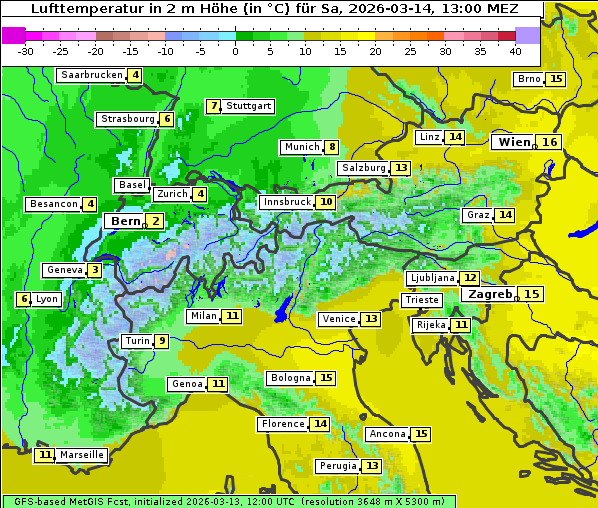 Temperatur, 14. 3. 2026
