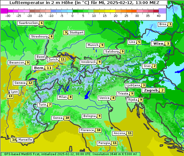 Temperatur, 12. 2. 2025