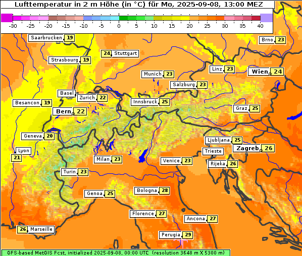 Temperatur, 8. 9. 2025
