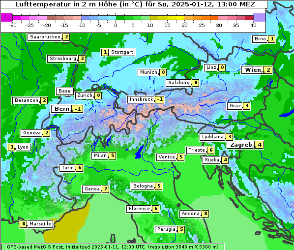 Temperatur, 12. 1. 2025