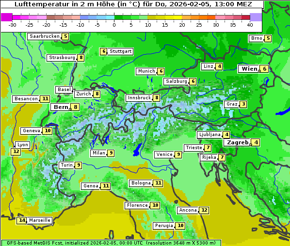 Temperatur, 5. 2. 2026