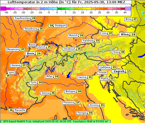 Temperatur, 30. 5. 2025
