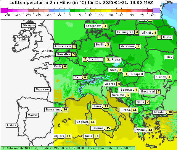 Temperatur, 21. 1. 2025