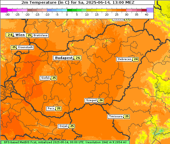 Temperatur, 14. 6. 2025