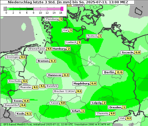 Niederschlag, 13. 7. 2025
