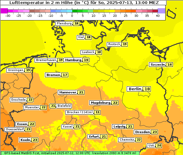 Temperatur, 13. 7. 2025