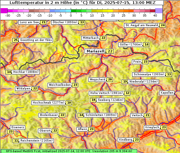 Temperatur, 15. 7. 2025
