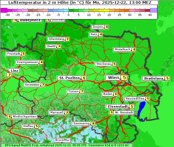 Temperatur, 22. 12. 2025