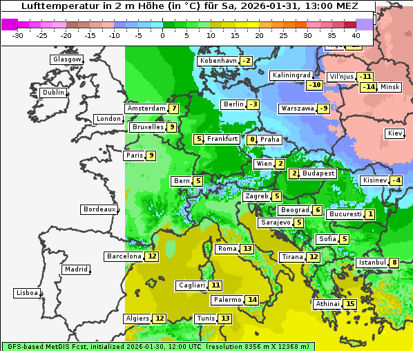Temperatur, 31. 1. 2026