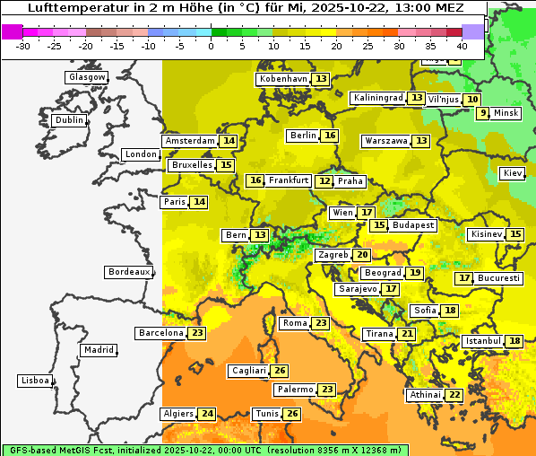 Temperatur, 22. 10. 2025