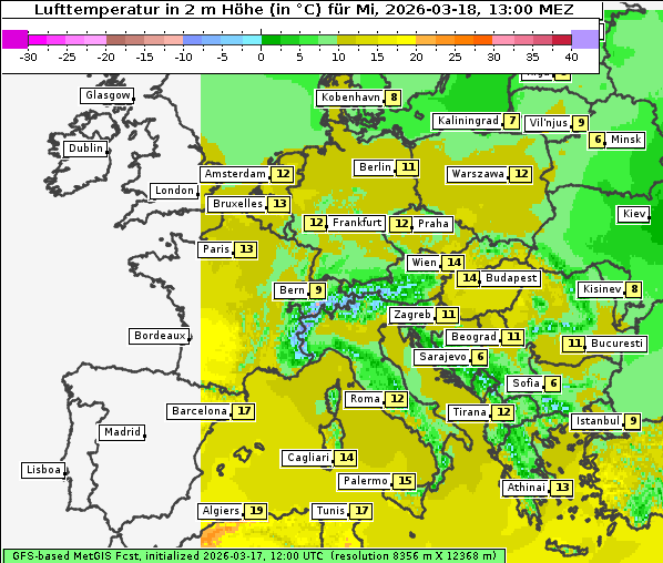 Temperatur, 18. 3. 2026