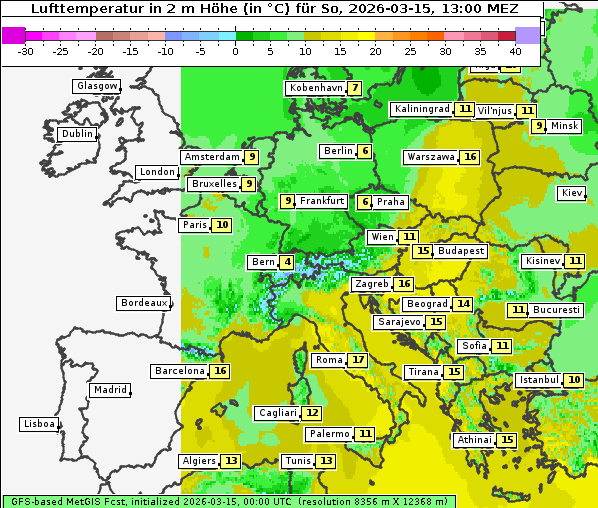 Temperatur, 15. 3. 2026