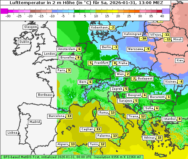 Temperatur, 31. 1. 2026