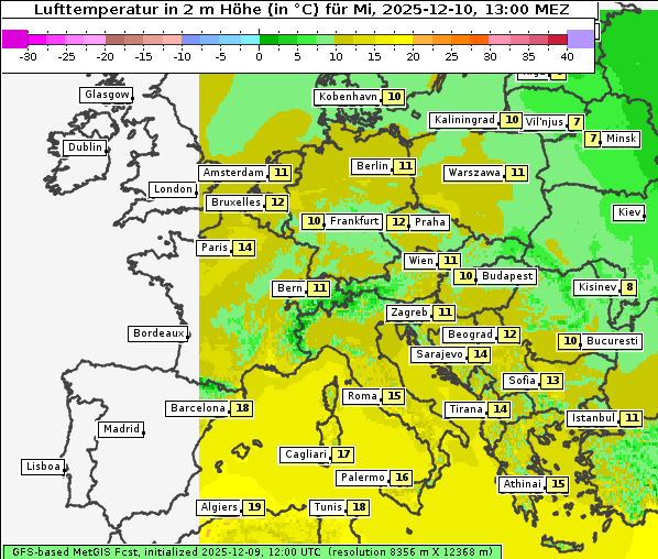 Temperatur, 10. 12. 2025