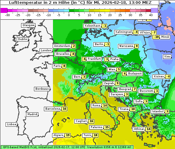 Temperatur, 18. 2. 2026