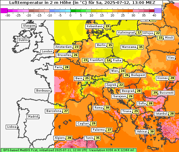 Temperatur, 12. 7. 2025