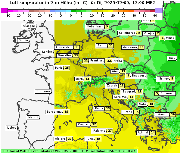 Temperatur, 9. 12. 2025