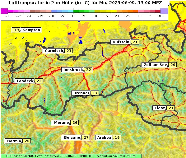 Temperatur, 9. 6. 2025