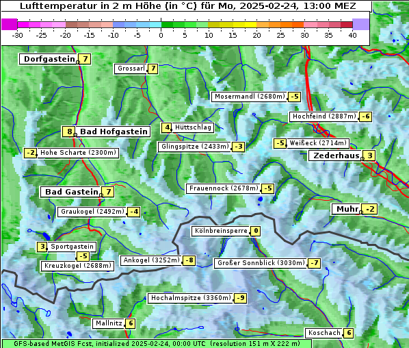 Temperatur, 24. 2. 2025