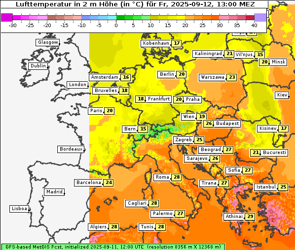 Temperatur, 12. 9. 2025