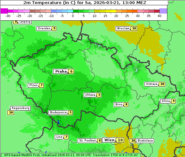 Temperatur, 21. 3. 2026