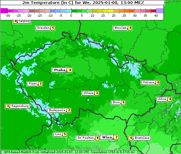 Temperatur, 8. 1. 2025