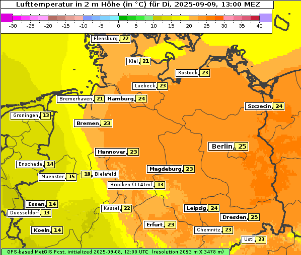Temperatur, 9. 9. 2025