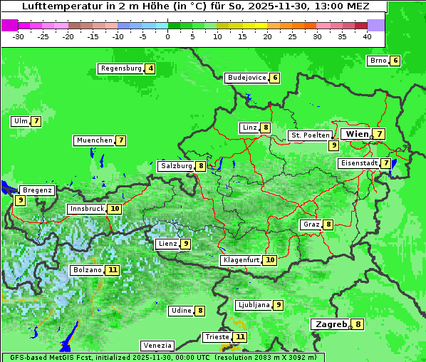 Temperatur, 30. 11. 2025