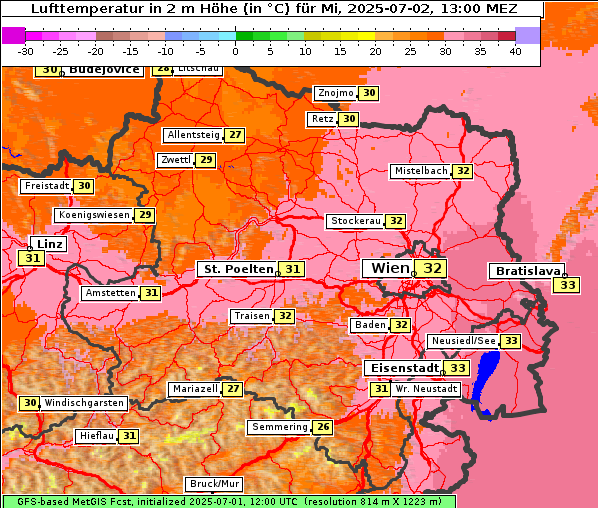 Temperatur, 2. 7. 2025