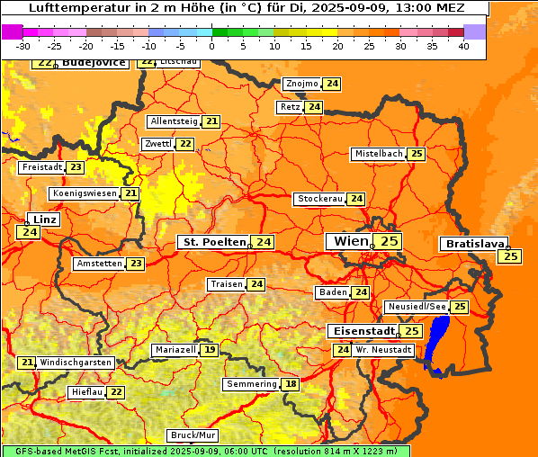 Temperatur, 9. 9. 2025