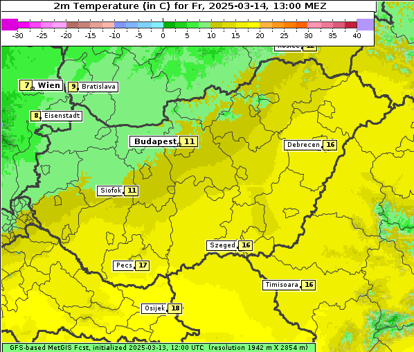 Temperatur, 14. 3. 2025